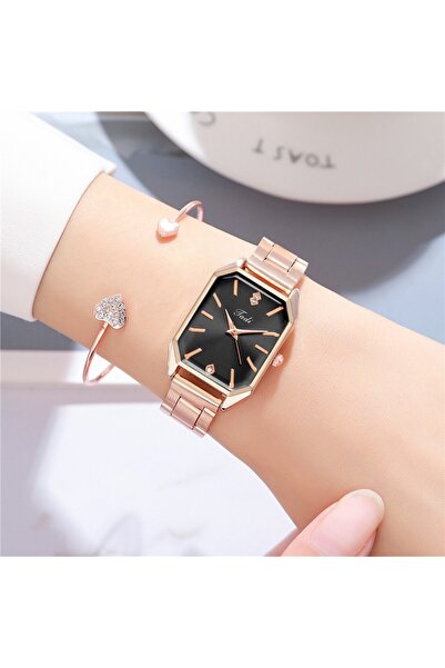 GENERAL A women's watch with a stainless steel strap and a rectangular dial, ...