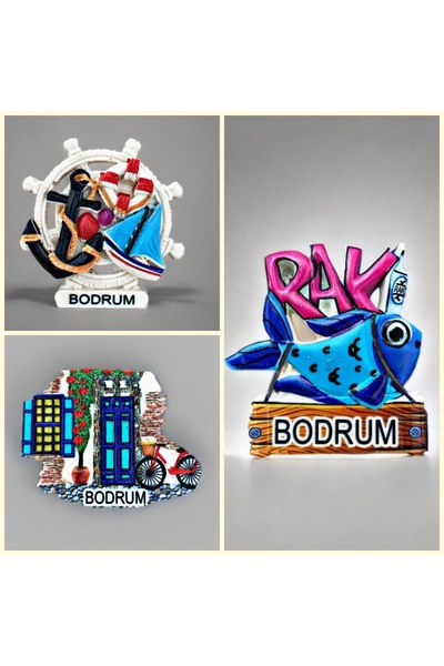 Mundy Bodrum Temalı Kabartmalı Polyester 3 lü Magnet Seti Buzdolabı Süsü (kod...
