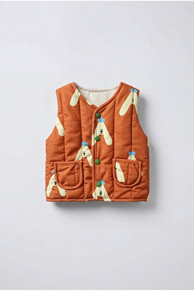 Magu Unisex Çocuk Pamuklu Köpek Desenli Kapitone Yelek