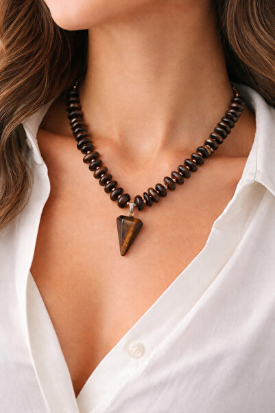 best bioenerji taş terapi Tiger's Eye Amorphous Cut Natural Stone Necklace 45 cm