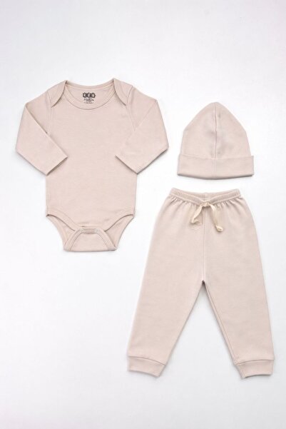 EFU BABY 3-Piece 100% Cotton Piece Unisex Beret Baby Bodysuit and Pants Set