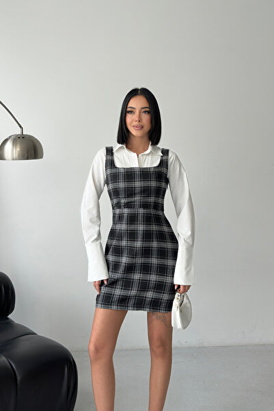 MOZENA Plaid Patterned Mini Shirt Dress