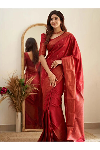 MYSMAR Red Soft Silk Saree - MAF3062 | Red