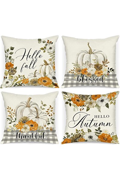 Benjia Set de 4 fețe de pernă decorative cu model toamnă, 18x18, model pernă ...