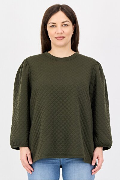 Fire & Glory Women Crew Neck Quilted Long Sleeve Sweatshirt, Dark Olive