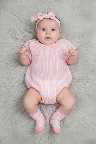 Exer Saucer Toddlers Girl 2 Pieces Stripe Bodysuits And Headband, Pink