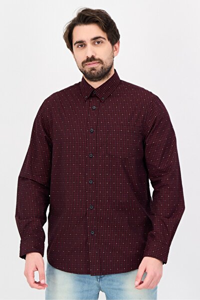 Chaps Men Regular Fit Allover Print Long Sleeve Casual Shirt, Maroon
