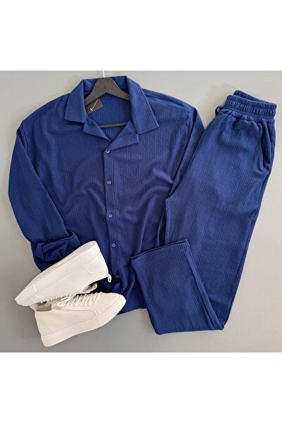 WENMİNG Men's Wrinkled Shirt and Pants 2-Piece Summer Set