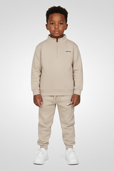 Nicce Toddlers Boy 2 Pieces Brand Logo Sweatshirt And Sweatpants Set, Cream