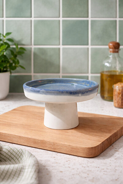 ÖZLEMKAYMAZ Ceramic Stoneware Footed Cake Pastry Dessert Presentation Plate N...