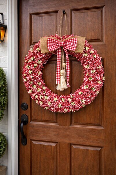 zeynep süs ev Modern Rustik Kırmızı Kapı Süsü – El Yapımı Giriş Kapısı Dekora...