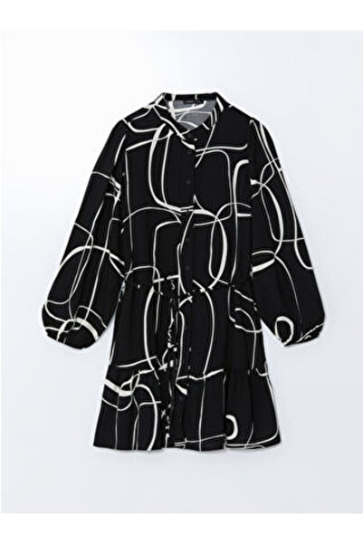 LC Waikiki قميص نسائي من MODANOVA SEZON ذو ياقة هاكيوم باللون الأسود منقوش