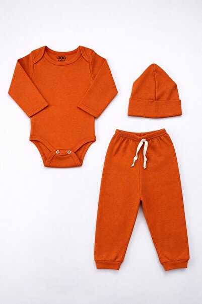 EFU BABY 3-Piece 100% Cotton Piece Unisex Beret Baby Bodysuit and Pants Set