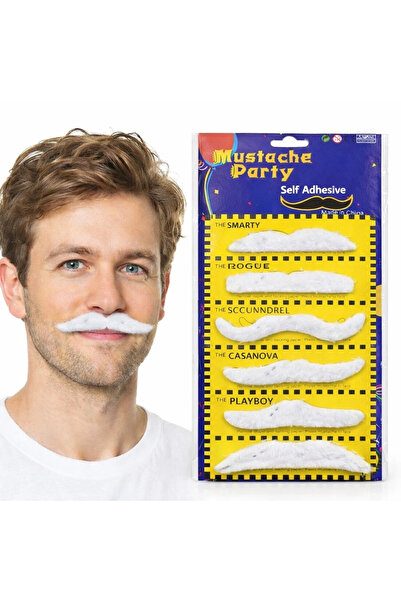 YNT İthalat 6-Piece Adhesive White Party Mustache Set – Different Models