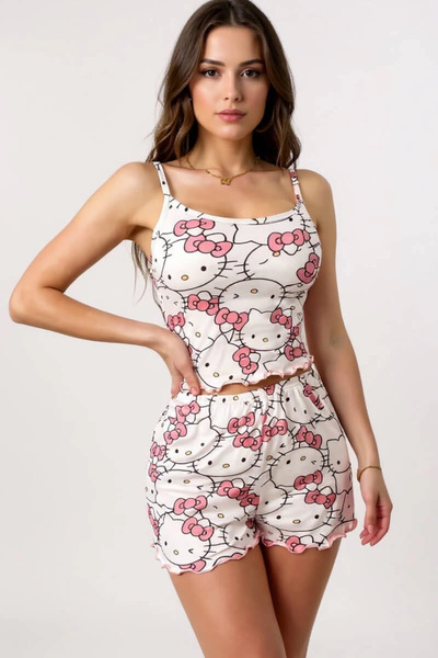 Findit Hello Kitty Baskılı Askılı Şortlu Pijama Takımı