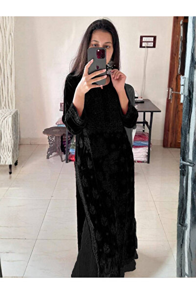 MYSMAR Black Georgette Salwar Kameez & Dupatta - FFT5843 | Black