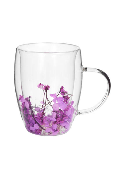 Malooki Double Walled Glass Mug "Purple" with Natural Dried Purple Flowers – ...