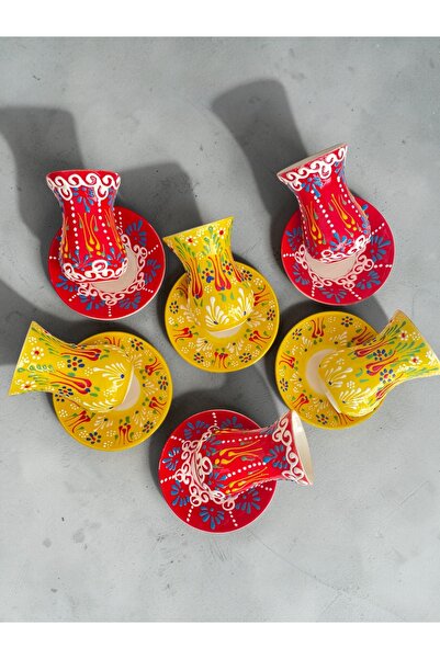 Artistic Quality Decorative 6-Person Fully Handmade Tea Cup Set with Stylish ...