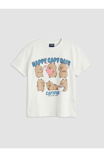 LC Waikiki Tricou pentru fete cu imprimeu Capyfun cu guler Roba Zero, Sparkly...