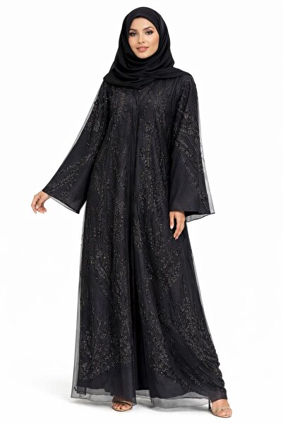 Ophelia Luxury Abaya for Eid & Ramadan – Black Glitter Embroidered Designer K...