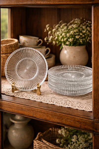 COCEM طقم أطباق شاي كريستالية مكون من 6 قطع - طبق تقديم زجاجي شفاف لـ 6 أشخاص...