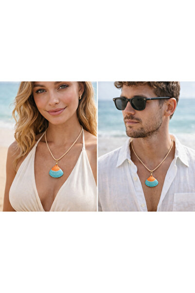 TUTU DESİGN 2 Pieces Unisex Seashell Necklace – Orange Blue Beach Style Draws...