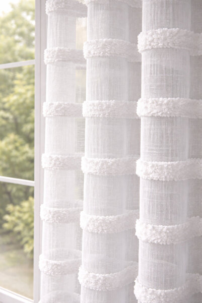 Emuz Şeritli Saçak Püsküllü Tül Perde Sık Pileli Ütü İstemez Her Odaya Uygun ...