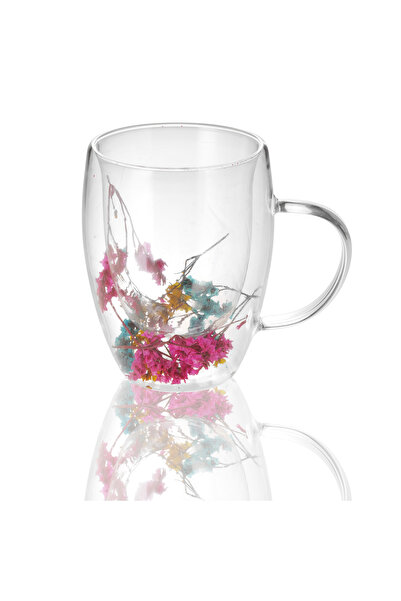 Malooki Double Walled Glass Mug "Luna" with Multicolored Dried Flowers – 350 ml