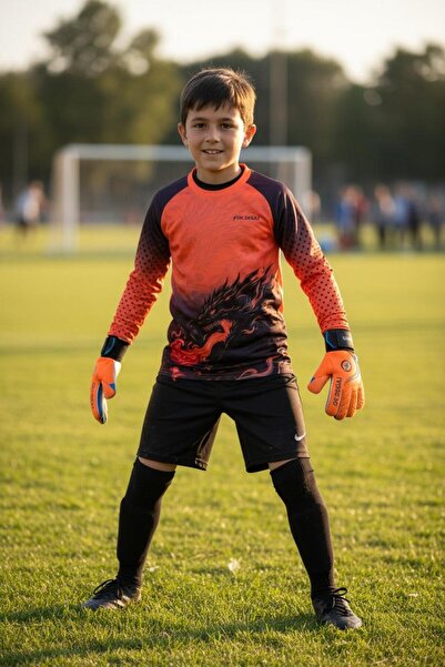 GK DEGAJ Dragon Desenli Çocuk Kaleci Eldiveni Sünger Destekli Çocuk Kaleci Fo...