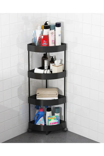 TEAMCAR Bathroom stand with 4 shelves and wheels, Neirini, Black, 34 x 24 x 9...