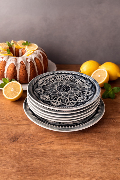 Tulu Porselen Mandala desenli pasta seti