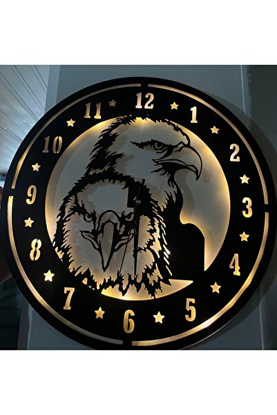 diğer588 3 mm Mdf- Beşiktaş Kartal Temalı Ledli Duvar Saati