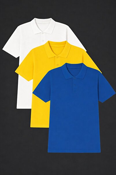 Nacar Unisex Çocuk Polo Yaka 3’lü Tişört - Kısa Kol Lakost Tişört