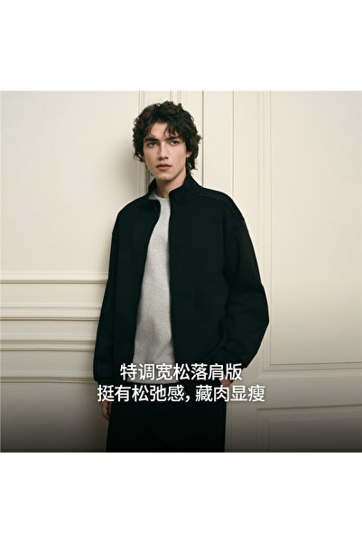 Giordano جاكيت رجالي قماش إنترلوك طويلة وسحاب كامل، بقصة عادية