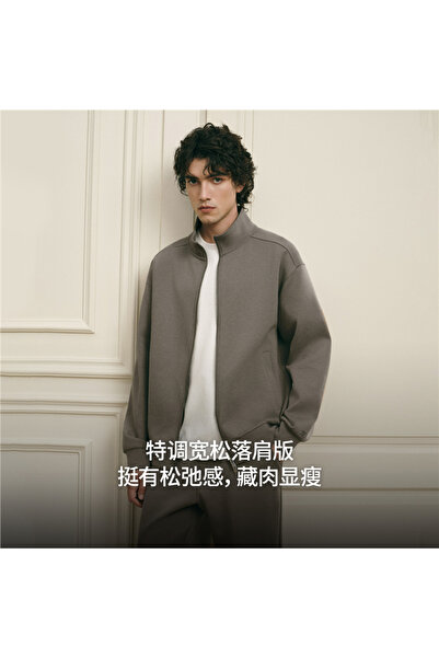 Giordano جاكيت رجالي قماش إنترلوك طويلة وسحاب كامل، بقصة عادية