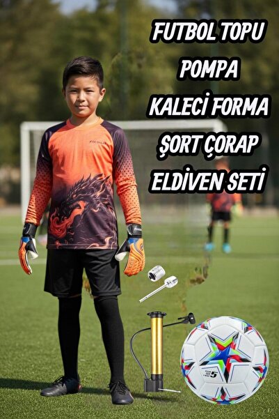 GK DEGAJ Dragon Desenli Çocuk Kaleci Eldiveni Sünger Destekli Kaleci Forma Şo...