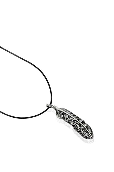 oya silver Large Oxidized Feather Silver Pendant 4.6X1 cm [Oysy210]