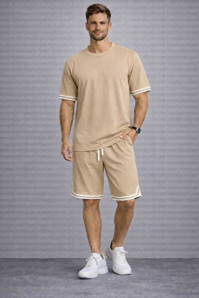 BRLKN Men's Striped Detail Tshirt Shorts Set
