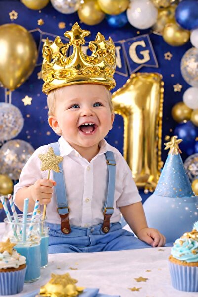 Laviyosa Taç Folyo Balon Gold & Gümüş Seçenekli – Doğum Günü Prens Prenses Pa...