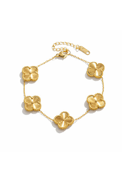 OEM Women's Bracelet Stainless Steel Gold Clover 5 Flowers Water Resistant Ad...