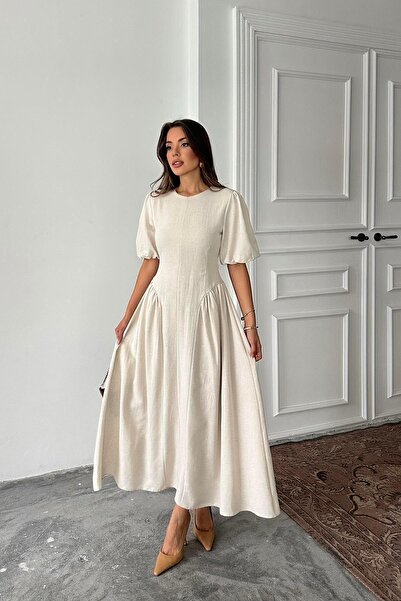 Caddebostan Moda Φόρεμα με Με δέσιμο Με σούρες μανίκια μπαλόνια από το πίσω μ...