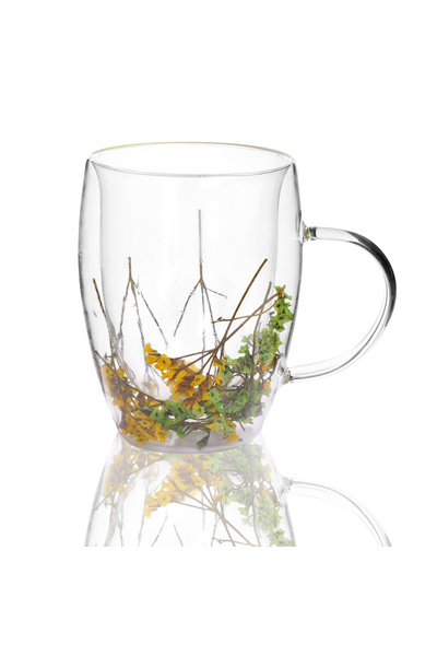 Malooki Double Walled Glass Mug "Cora" with Natural Yellow Dried Flowers – 35...