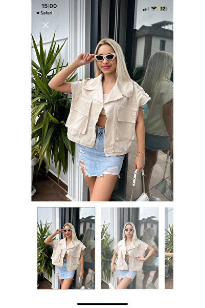 DİLARA TARTAR BUTİK Keten Cep Detaylı Yelek