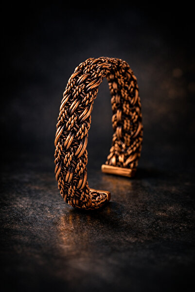 İyyaKee Kadın Bakır Bileklik Örgü Model Kalın Saf Bakır Bilezik Kelepçe