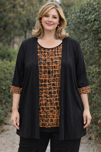 Mügerella Plus Size Office Chic Black Patterned Long Tunic