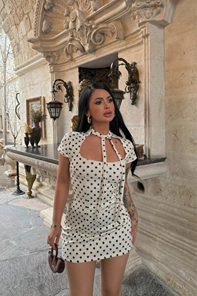 MOZENA Polka Dot Pack Mini Dress with Scarf