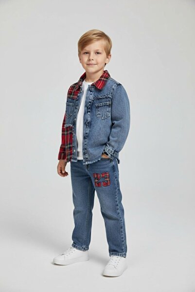CHİCKİDSWEAR Boy's Denim Suit Plaid Jacket and Trousers