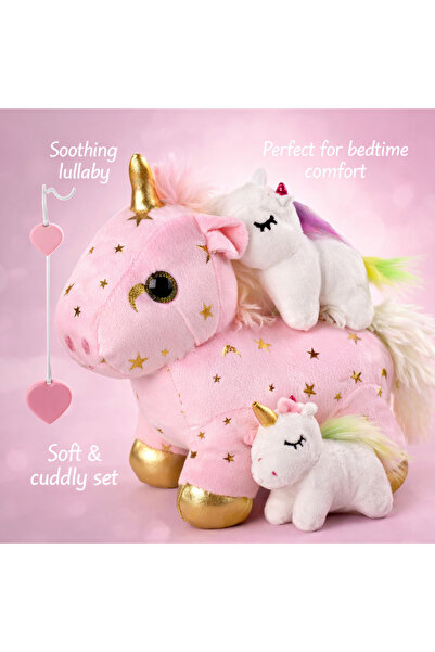 LEAN PINK plush unicorn set with lullaby and mini toy