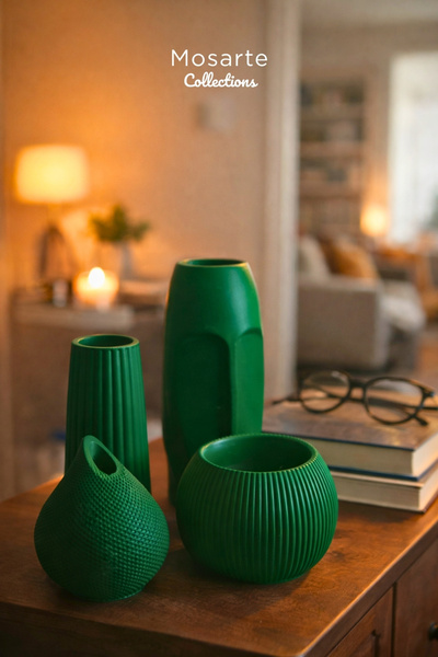 Mosarte سلسلة أتيليه جرين - مجموعة مزهريات ومنحوتات خضراء عصرية