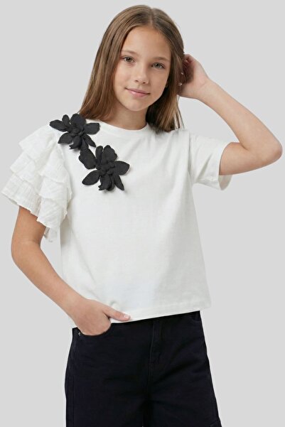 ww waka waka kids store Girl's Special Design T-Shirt with Single Sleeve Ruff...